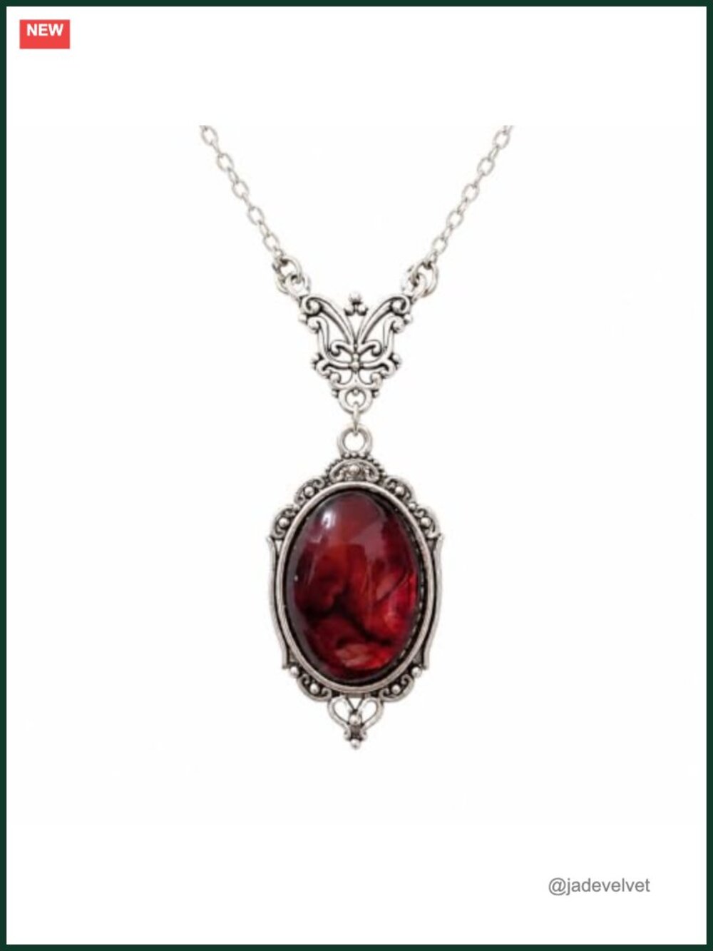 Gothic Vampire Cameo Pendant Necklace Filigree Oval Crystal Statement